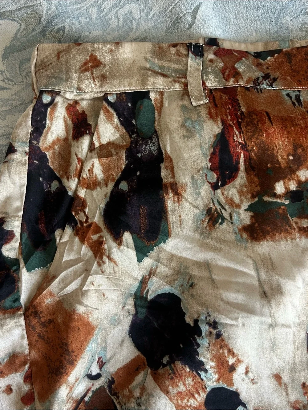 Women Beige Abstract Print Satin  Set top and bottom